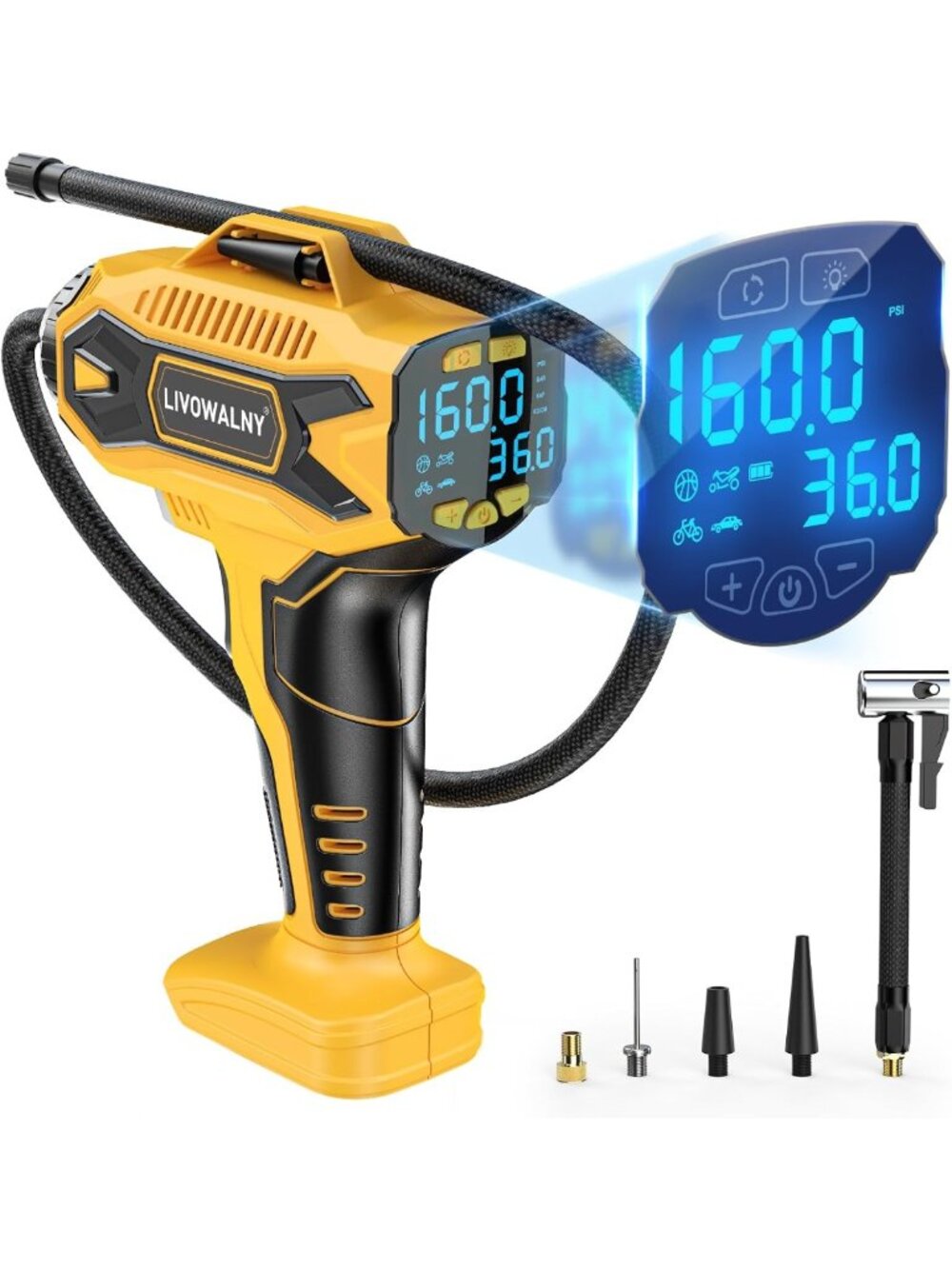Cordless Tire Inflator Air Compressor, 160PSI Portable Pump with Digital Gauge